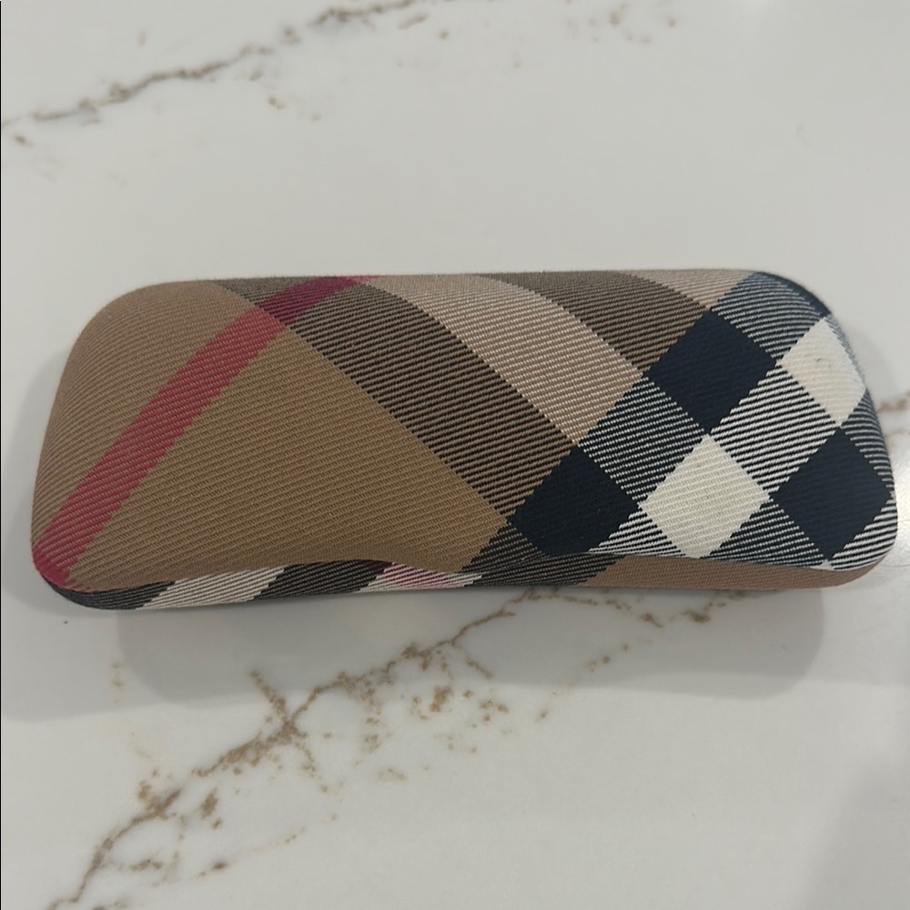 Burberry Checkered Eyeglass Case with Red and Tan Accents